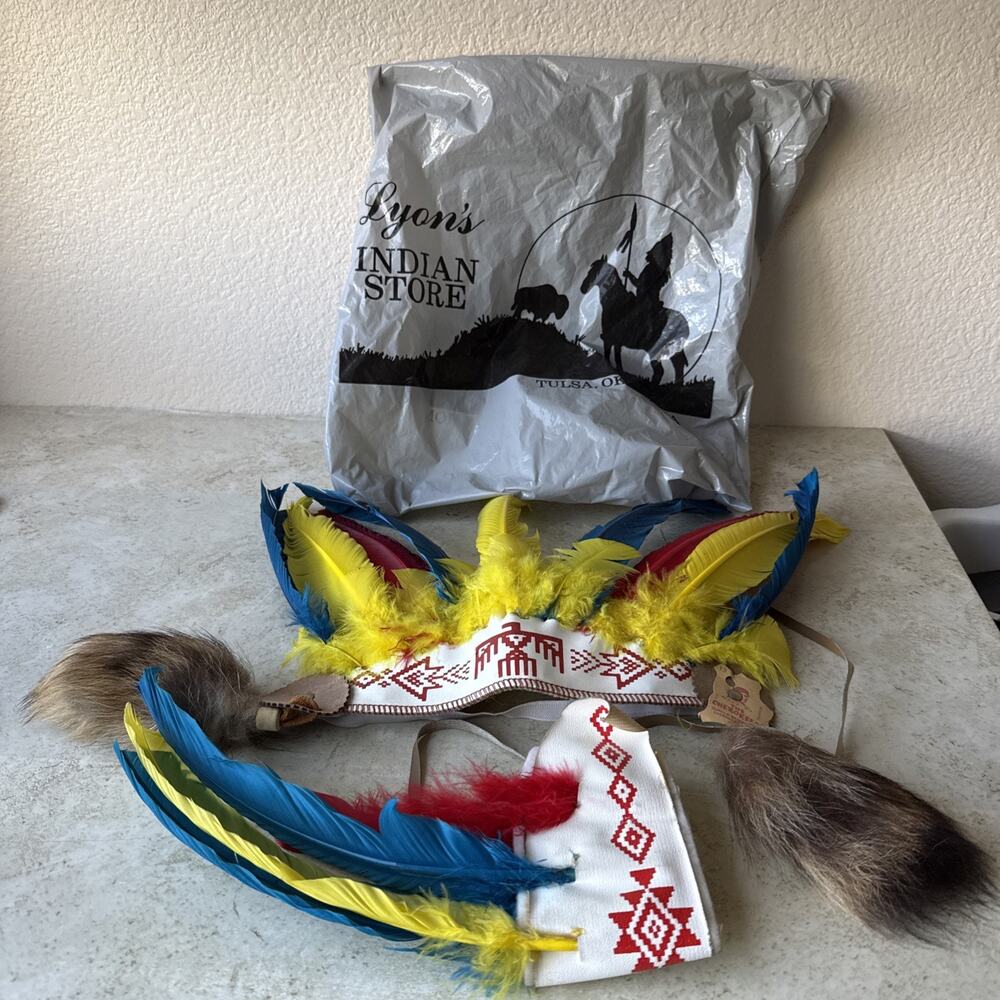 VTG Native American Reservation Cherokee Handmade Indian Head Dress Souvenir